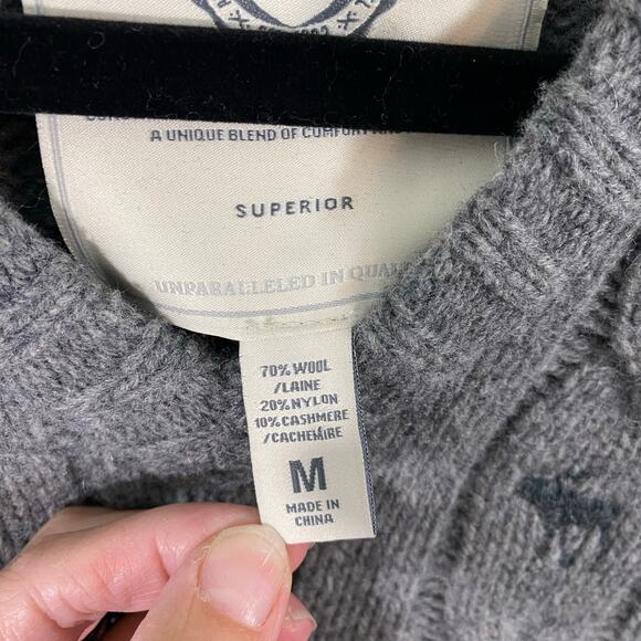 Abercrombie & Fitch Men Grey Cable Knit Wool Blend V-neck Pullover Sweater Sz M - Picture 6 of 8